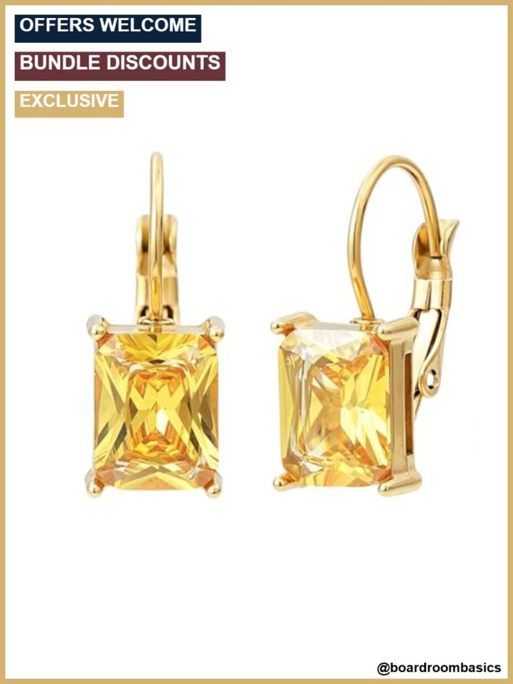 18K Gold Plated Emerald Cut Birthstone Leverback Dangle Earrings